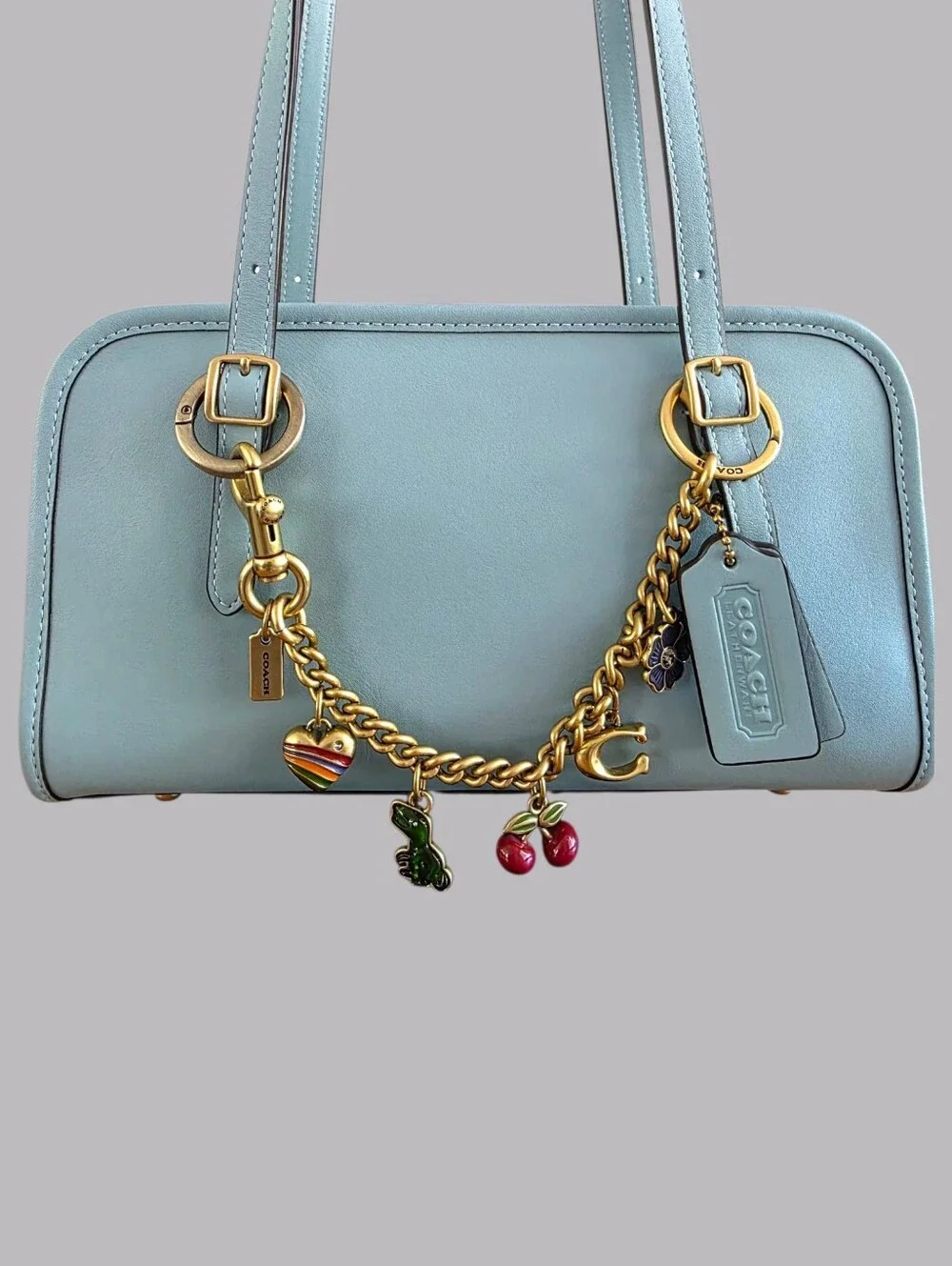 COACH Swing Zip 20 Shoulder Bag in Light Blue Brass NEW